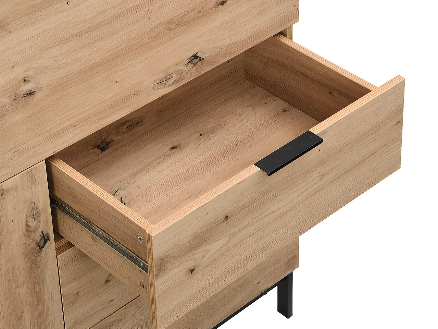 Escrivaninha com 2 portas e 3 gavetas em MDF e metal, cor natural - ERWIN