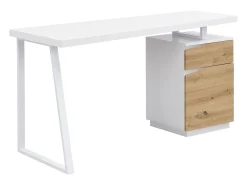 Escrivaninha com compartimentos 1 gaveta e 1 porta MDF natural e aço branco GOTAMA
