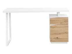 Escrivaninha com compartimentos 1 gaveta e 1 porta MDF natural e aço branco GOTAMA