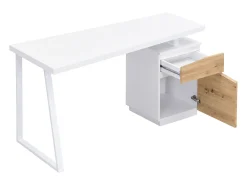 Escrivaninha com compartimentos 1 gaveta e 1 porta MDF natural e aço branco GOTAMA