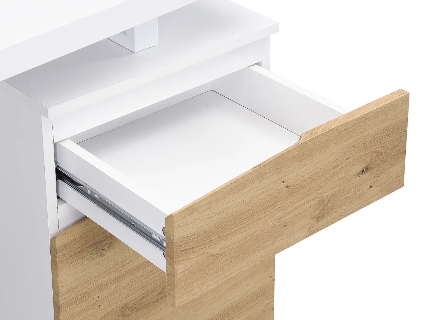 Escrivaninha com compartimentos 1 gaveta e 1 porta MDF natural e aço branco GOTAMA
