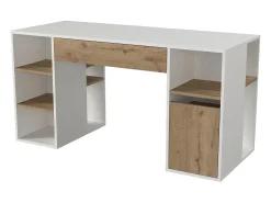 Escrivaninha com espaço para armazenamento em branco e tons naturais - MELAVA