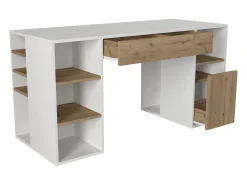 Escrivaninha com espaço para armazenamento em branco e tons naturais - MELAVA