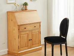 Escrivaninha com espaço para armazenamento - Estilo rústico - Pinheiro e MDF - Cor natural - CLEORE