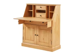 Escrivaninha com espaço para armazenamento - Estilo rústico - Pinheiro e MDF - Cor natural - CLEORE