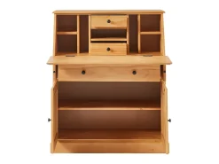 Escrivaninha com espaço para armazenamento - Estilo rústico - Pinheiro e MDF - Cor natural - CLEORE