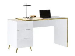 Escrivaninha com gavetas em branco brilhante e dourado - MARZIALO