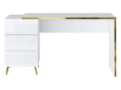 Escrivaninha com gavetas em branco brilhante e dourado - MARZIALO