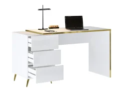 Escrivaninha com gavetas em branco brilhante e dourado - MARZIALO