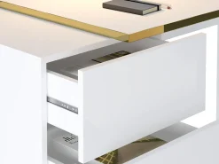 Escrivaninha com gavetas em branco brilhante e dourado - MARZIALO