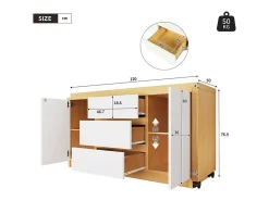 Escrivaninha de canto 120×50×76,5 cm - Bancada giratória 360° - 3 gavetas e 2 portas - Com rodízios bloqueáveis - Natural + Branco