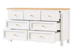 Escrivaninha de canto 120×40×70 cm - com 7 gavetas - design 2 em 1 - tampo giratório 360° - certificado FSC - branco + natural