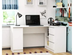 Escrivaninha de Canto B20 Direita com 3 Gavetas e Porta - Branco Mat 155x85 cm