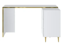 Escrivaninha de canto com gavetas e nichos em branco brilhante e dourado - MARZIALO