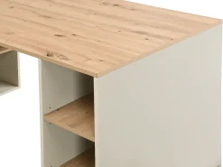 Escrivaninha de canto com arrumação em MDF bege e natural - ROMIARA