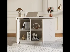 Escrivaninha de canto extensível - com 3 portas em MDF - função giratória - Branco - 110x40x75cm