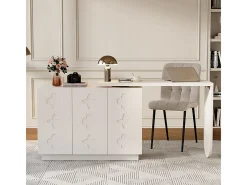 Escrivaninha de canto extensível - com 3 portas em MDF - função giratória - Branco - 110x40x75cm