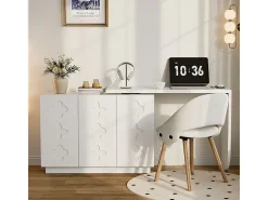 Escrivaninha de canto extensível - com 3 portas em MDF - função giratória - Branco - 110x40x75cm