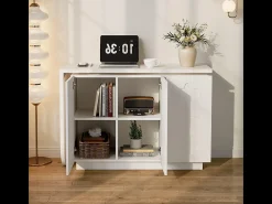 Escrivaninha de canto extensível - com 3 portas em MDF - função giratória - Branco - 110x40x75cm