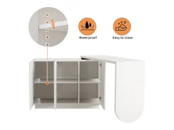 Escrivaninha de canto extensível - com 3 portas em MDF - função giratória - Branco - 110x40x75cm