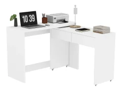 Escrivaninha extensível 110×40×78 cm - combinação flexível - com rodas - certificado FSC - branco