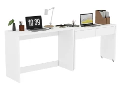 Escrivaninha extensível 110×40×78 cm - combinação flexível - com rodas - certificado FSC - branco