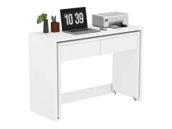 Escrivaninha extensível 110×40×78 cm - combinação flexível - com rodas - certificado FSC - branco