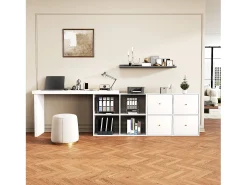 Escrivaninha giratória 360° - com 4 gavetas - 4 divisórias - em MDF - branco