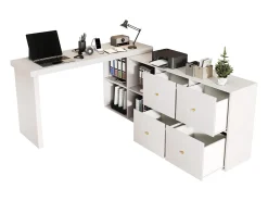 Escrivaninha giratória 360° - com 4 gavetas - 4 divisórias - em MDF - branco