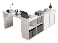 Escrivaninha giratória 360° - com 4 gavetas - 4 divisórias - em MDF - branco