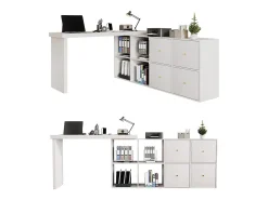Escrivaninha giratória 360° - com 4 gavetas - 4 divisórias - em MDF - branco