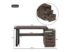 Escrivaninha moderna para computador em MDF+Metal - com armazenamento aberto e 2 gavetas - Marrom - 161x54x76,3cm