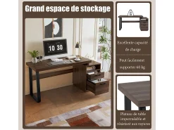 Escrivaninha moderna para computador em MDF+Metal - com armazenamento aberto e 2 gavetas - Marrom - 161x54x76,3cm