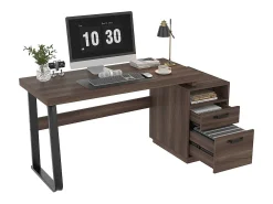 Escrivaninha moderna para computador em MDF+Metal - com armazenamento aberto e 2 gavetas - Marrom - 161x54x76,3cm