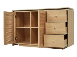 Escrivaninha para computador extensível - com 3 gavetas e 2 portas de rattan - função giratória - MDF - 126x40x75cm