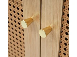 Escrivaninha para computador extensível - com 3 gavetas e 2 portas de rattan - função giratória - MDF - 126x40x75cm