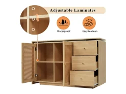 Escrivaninha para computador extensível - com 3 gavetas e 2 portas de rattan - função giratória - MDF - 126x40x75cm