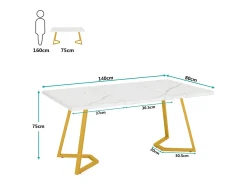 Escrivaninha para computador - 140 x 80 x 75 cm - Mesa de computador - Mesa de escritório - Mesa de trabalho - Mesa de escritório - Branco e dourado