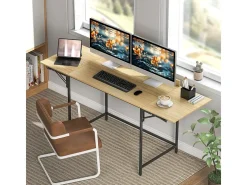 Escrivaninha para computador dobrável - com pés ajustáveis em metal - carvalho e preto - 170x58x78cm