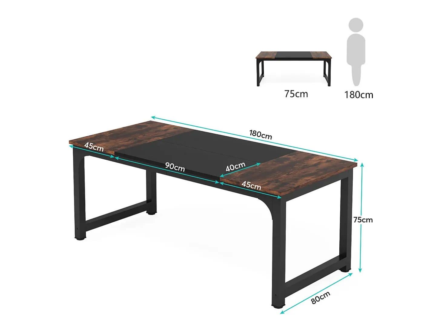 Escrivaninha para Notebook, Mesa, Escrivaninha para Trabalho Remoto, Posto de Trabalho para Escritório, 180 x 80 x 75 cm