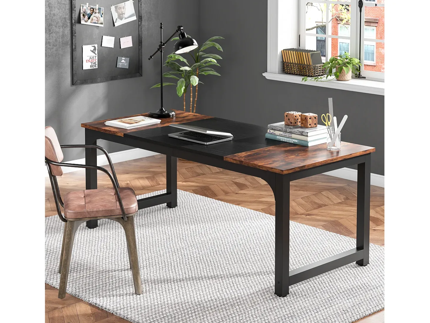Escrivaninha para Notebook, Mesa, Escrivaninha para Trabalho Remoto, Posto de Trabalho para Escritório, 180 x 80 x 75 cm