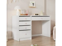 Escrivaninha 120x45x74 cm - 5 gavetas - puxadores de cerâmica rosa - MDF - branco
