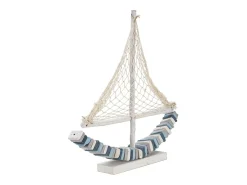 Escultura De Veleiro Em Madeira Com Rede Em Tecido 45x45x7cm Enok Mauro Ferretti