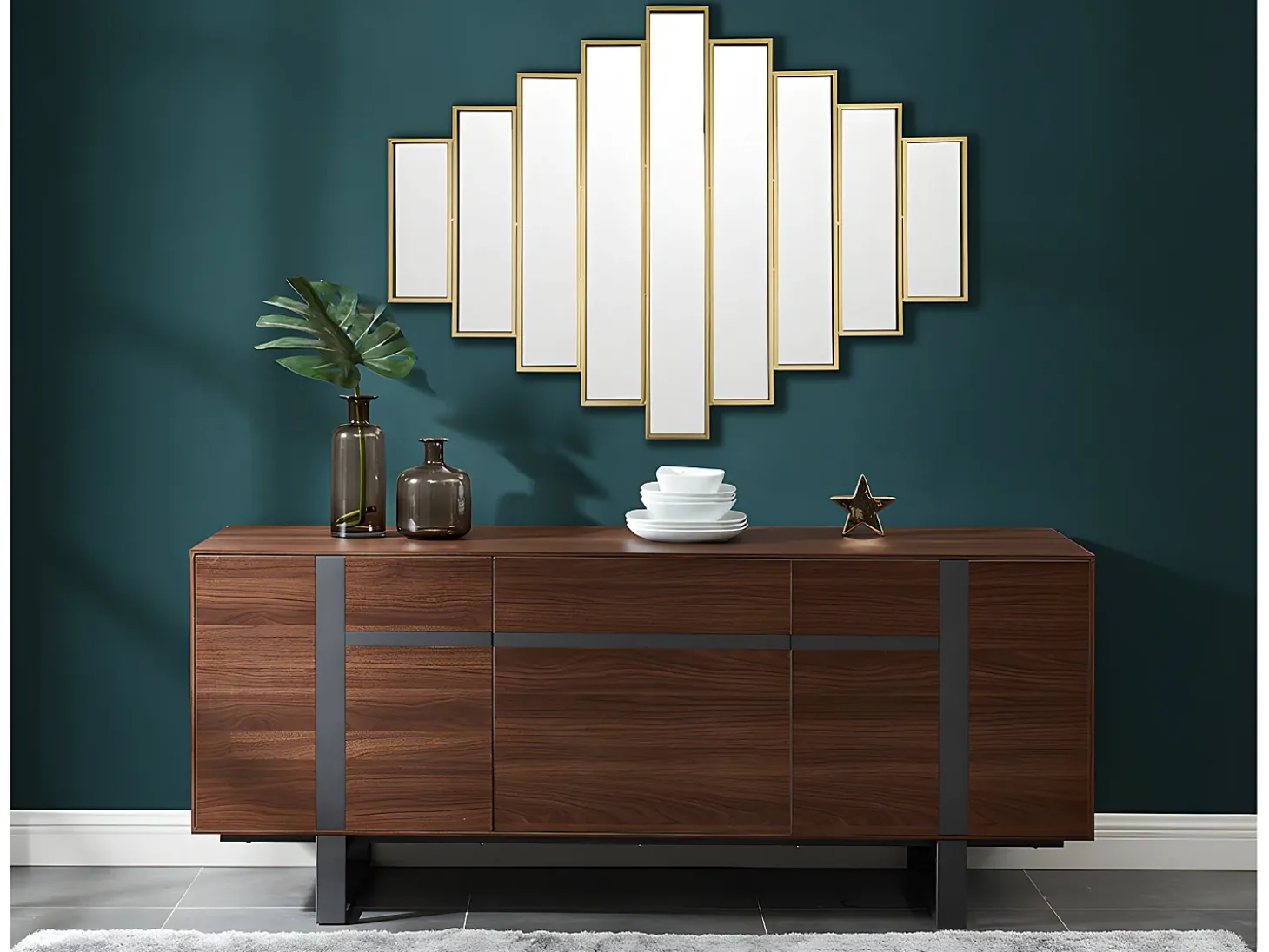 Espelho Art Déco simétrico em metal GALICE - C. 90 x A. 120 cm - Dourado