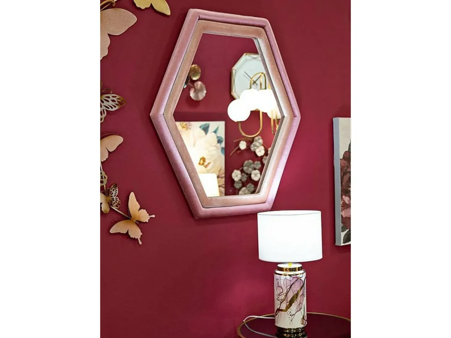 Espelho Balla, Espelho, Artigo de decoração de parede, Decoração com espelho, 75x4 h80 cm, Rosa