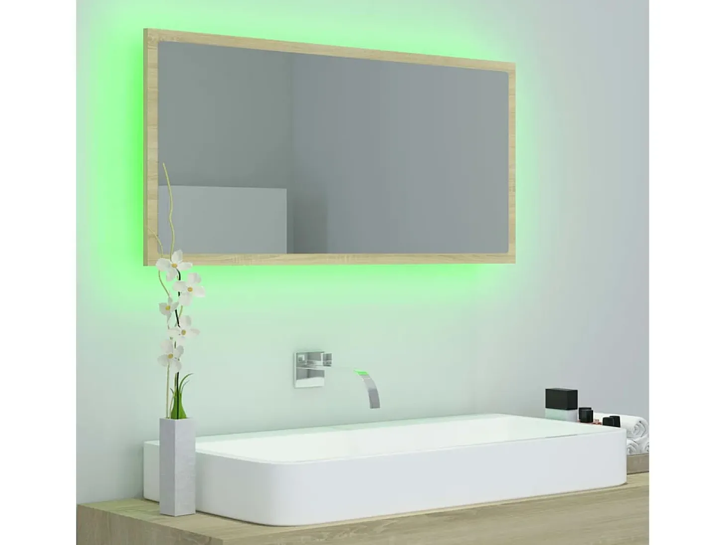 Espelho casa banho c/ LED 90x8,5x37 cm acrílico carvalho sonoma