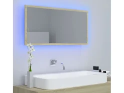 Espelho casa banho c/ LED 90x8,5x37 cm acrílico carvalho sonoma