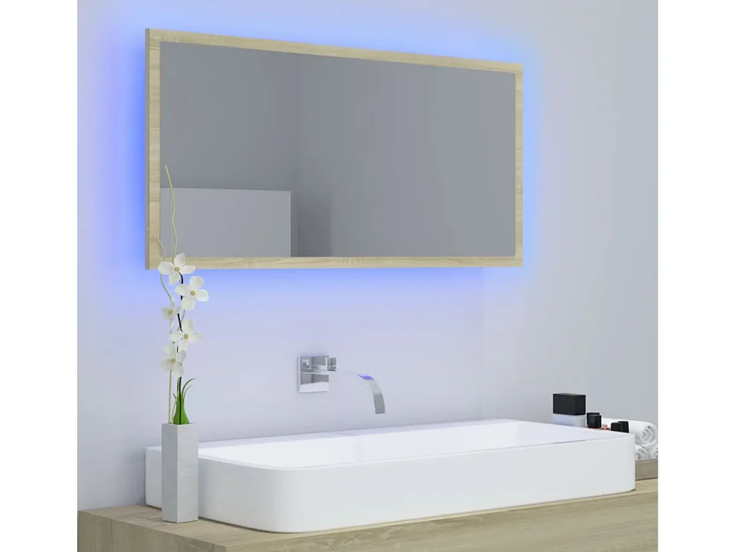 Espelho casa banho c/ LED 90x8,5x37 cm acrílico carvalho sonoma