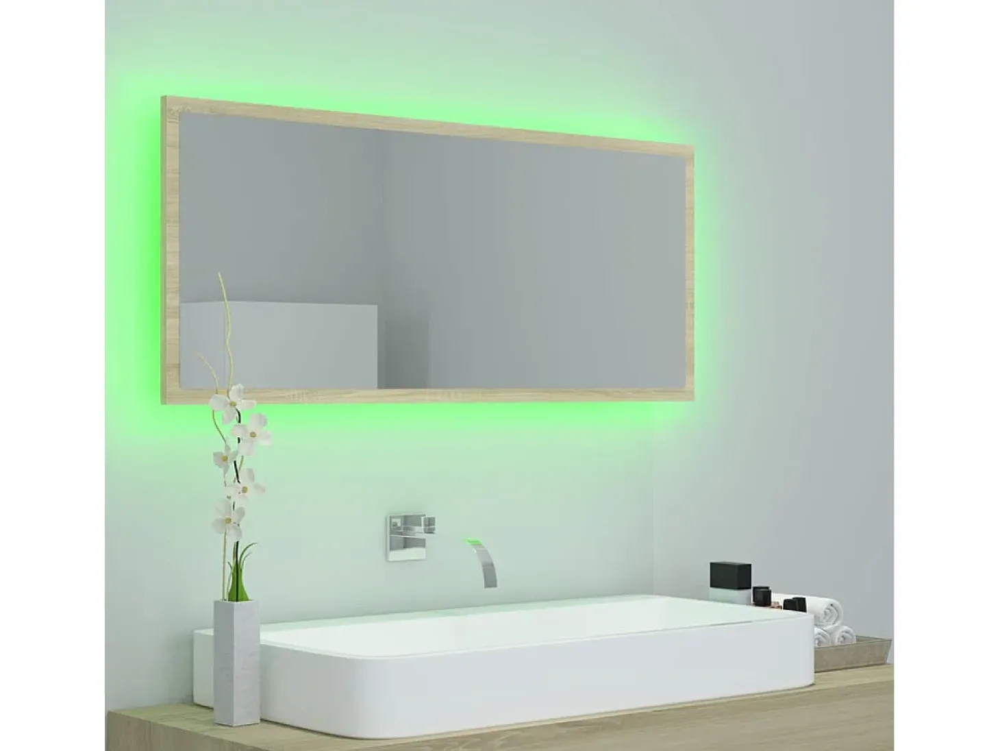 Espelho casa banho c/ LED 100x8,5x37cm acrílico carvalho sonoma