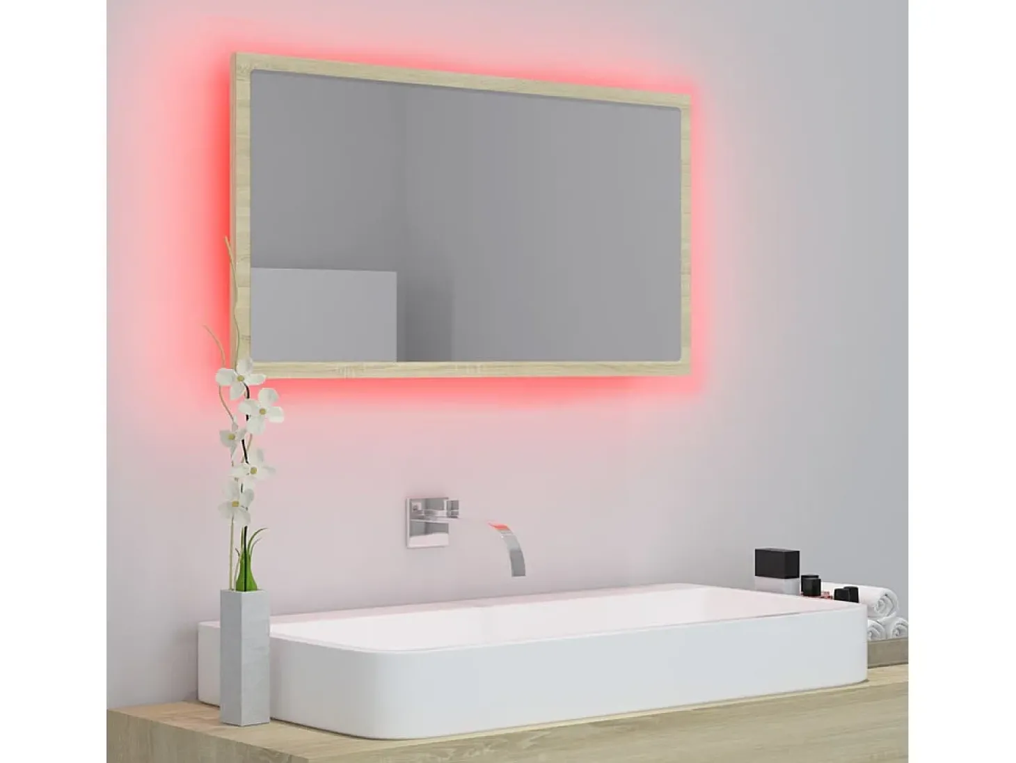 Espelho casa banho c/ LED 80x8,5x37 cm acrílico carvalho sonoma